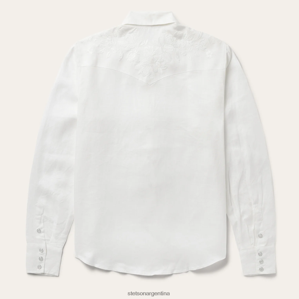 Stetson blusa de lino con bordado a rayas tonales blanco mujer vestir P242PH428