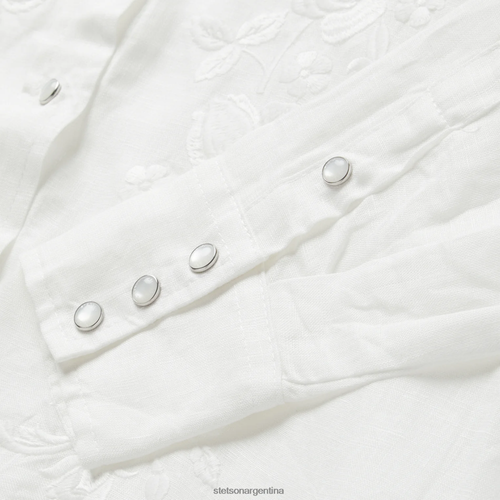 Stetson blusa de lino con bordado a rayas tonales blanco mujer vestir P242PH428
