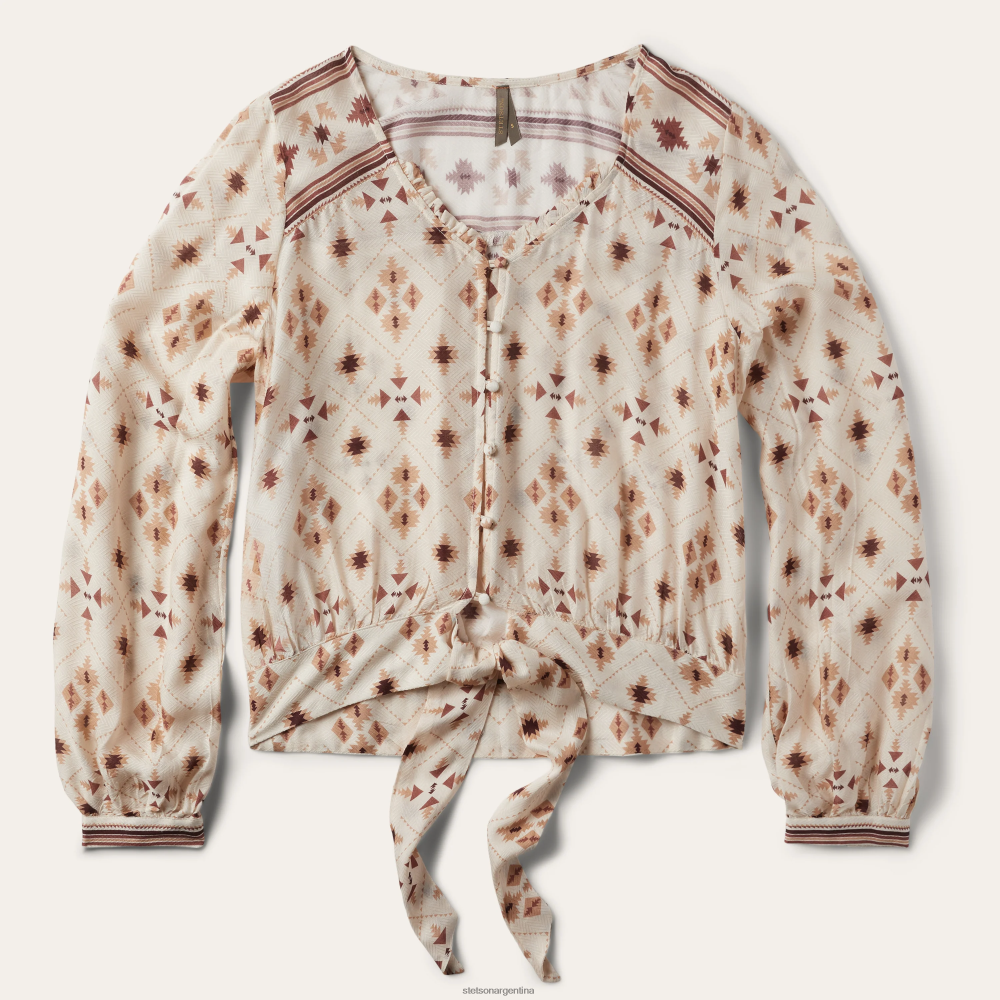 Stetson blusa de rayón con estampado de borde gaucho y espiguilla blanco mujer vestir P242PH447