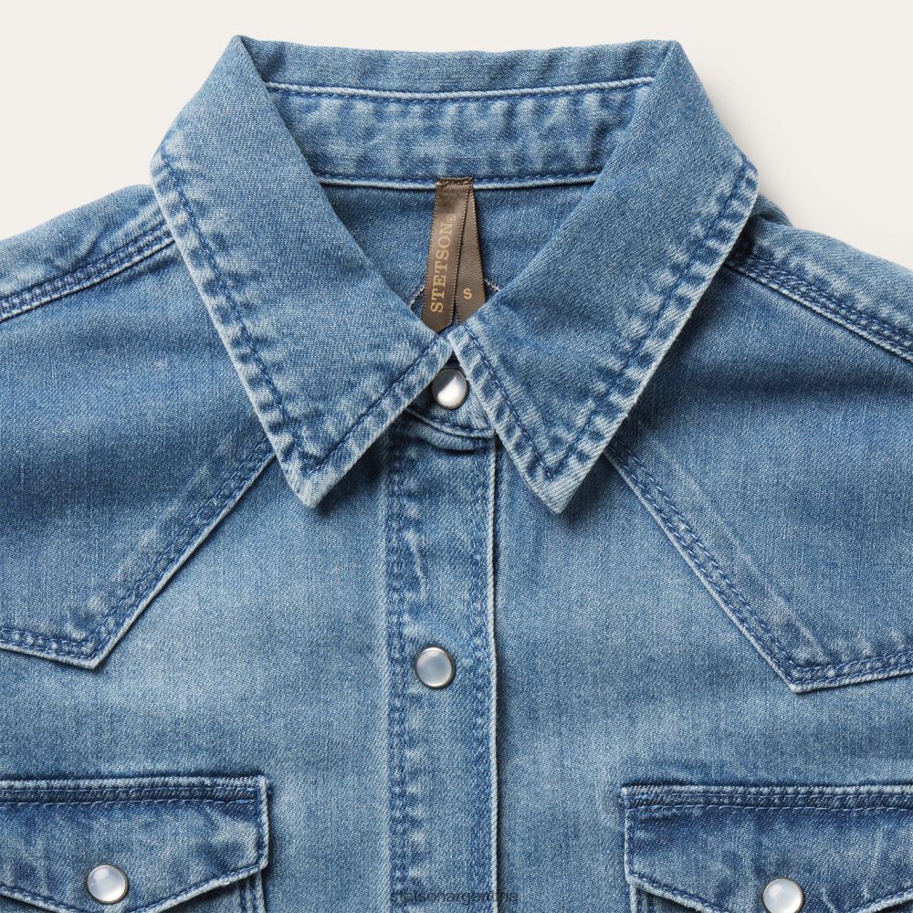 Stetson camisa vaquera con corte boyfriend y bordado azul mujer vestir P242PH432