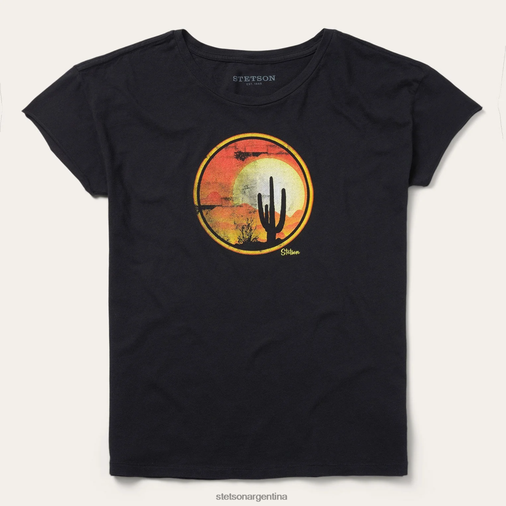 Stetson camiseta con estampado de saguaro al atardecer negro mujer vestir P242PH467