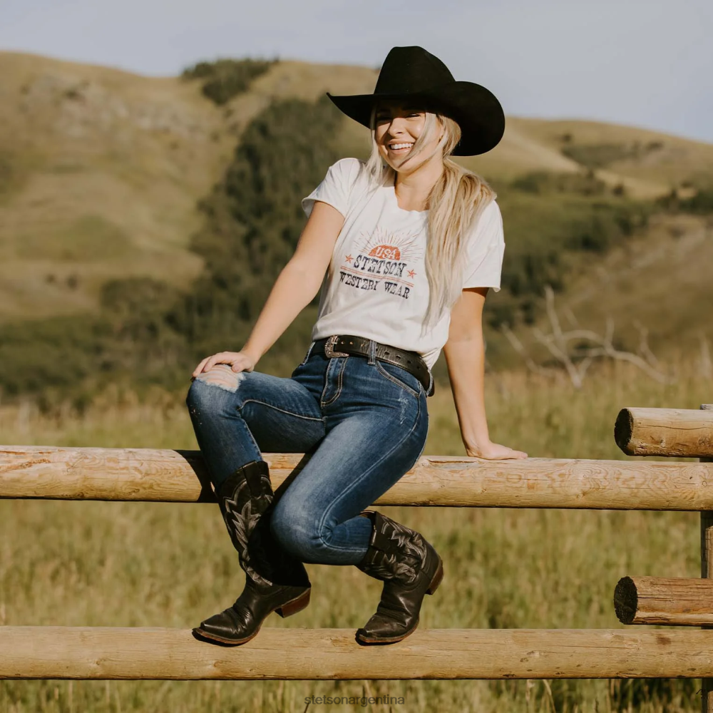Stetson camiseta con gráfico del amanecer blanco mujer vestir P242PH468