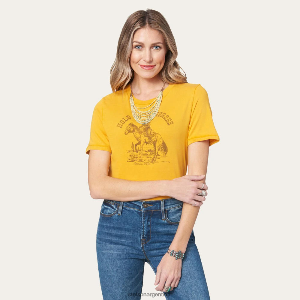 Stetson sostén tu camiseta con gráficos de caballos amarillo mujer vestir P242PH472