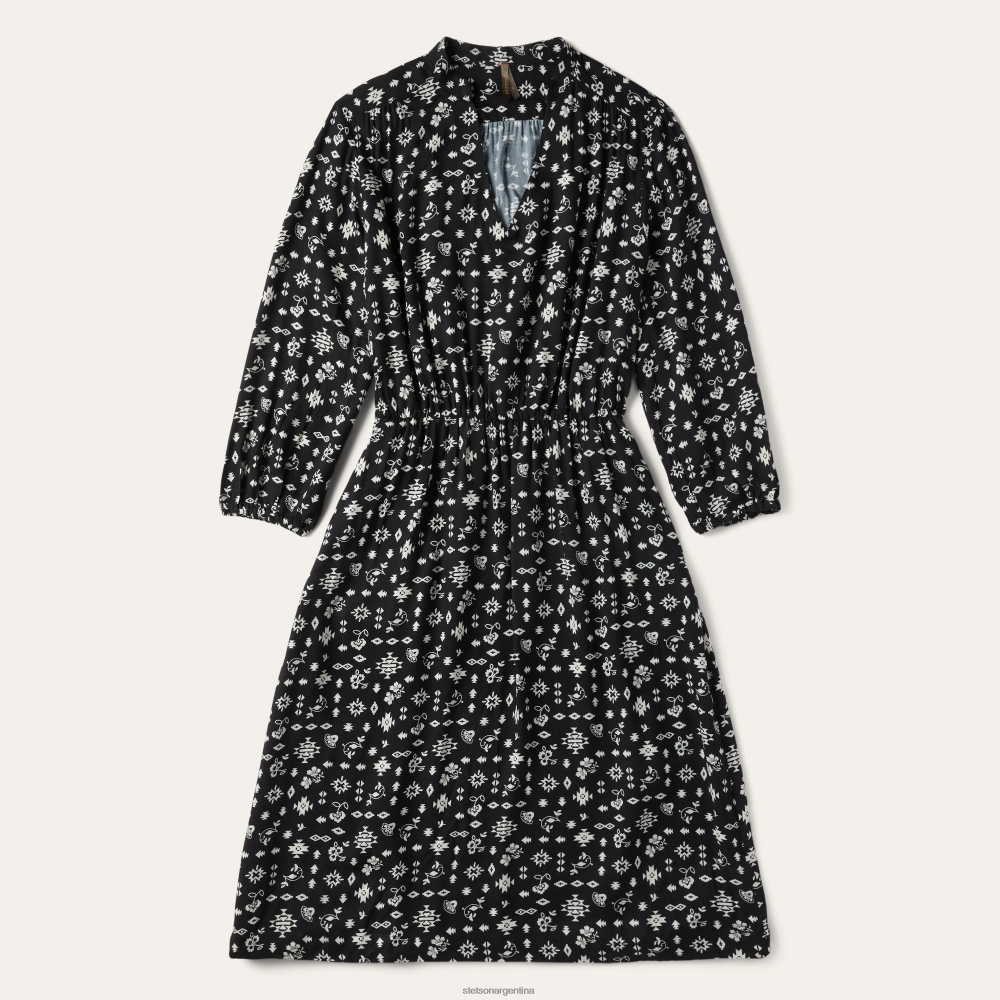 Stetson vestido de sarga de rayón con estampado del suroeste negro mujer vestir P242PH499