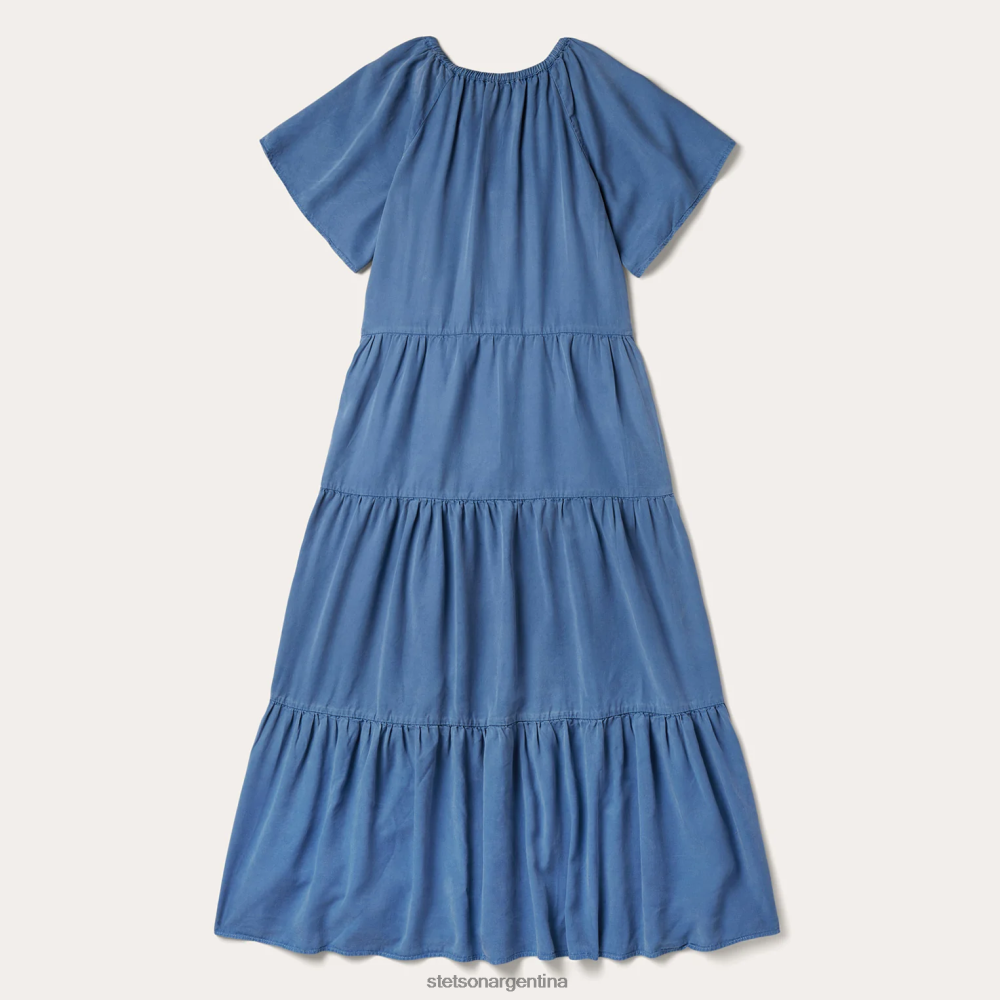 Stetson vestido largo de tres capas en denim de lyocell azul mujer vestir P242PH492